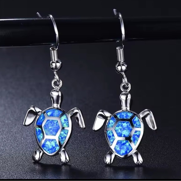 Opal/Silver Sea Turtle Earrings - Picture 4 of 5